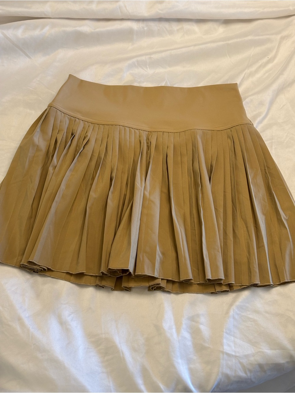 Pleated Mini Skirt in Tan medium tennis